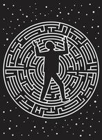 Solitary figure navigates intricate labyrinthine pathways vector