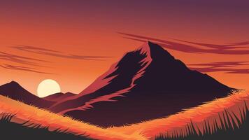 a mountain landscape with a sunset in the background vector