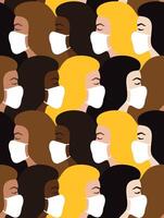 Seamless pattern of girl face in mask vector