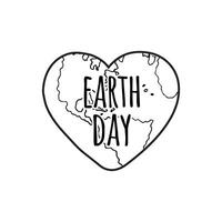 Doodle Earth day text in heart shape planet vector