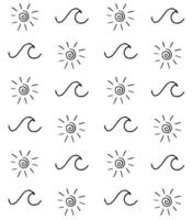 Seamless pattern of sketch sun and wave vector