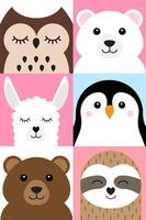 Set of flat different animals face vector