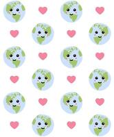 Seamless pattern of Earth with cute face vector