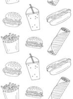 Seamless pattern of sketch fast food vector