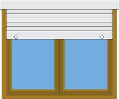 Brown window roller shutter. Closed window protective roller blind protection shutter home security privacy interior vector