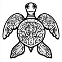 Coloring page for adults, Geometric illustration of sea turtle Mandala coloring page outline with intricate patterns. Perfect for relaxation and creativity. vector