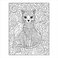 Coloring page for adults, Geometric illustration of Cat Mandala coloring page outline with intricate patterns. Perfect for relaxation and creativity. vector