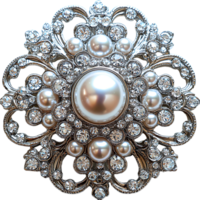 Timeless pearl brooch design with ornate details, ideal for adding a touch of elegance to any outfit png