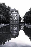 It's a black and white picture of a castle. Trier, Deutschland, photo