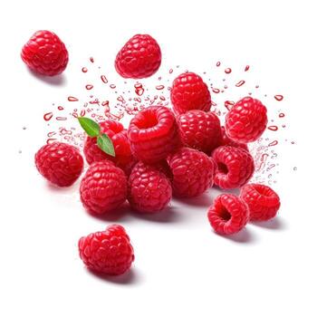 Fresh Raspberries with Water Splash on Isolated Background photo