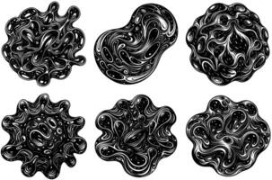 Set of monochrome illustrations with abstract liquid objects vector