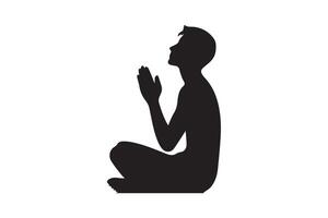 Man Praying Making Supplication Silhouette Illustration in white background vector
