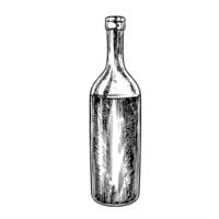 A bottle of wine. graphics, black and white hand-drawn illustration. Isolate on a white background. For packages and labels. For banners and posters. For the menu of restaurants and bars. vector