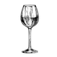 A glass of wine. graphics, black and white hand-drawn illustration. Isolate on a white background. For packages and labels. For banners and posters. For the menu of restaurants and bars. vector