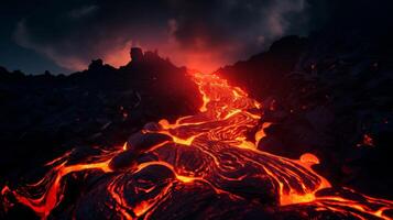 Volcanic eruption long exposure lava flow photo