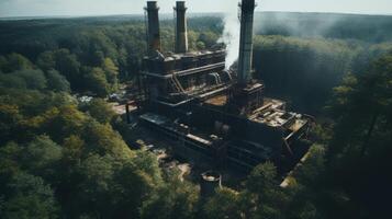 Forest power plant drone photography aerial photo