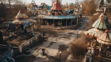 Abandoned amusement park drone view aerial photo