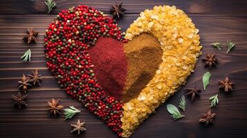 Close up of spices forming heart shape symbolizing diverse flavors photo