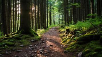 Path through forest for trail runners photo