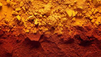 Abstract pattern of vibrant ground spices up close photo