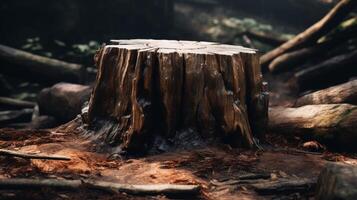 Forest scene featuring petrified tree stump image photo