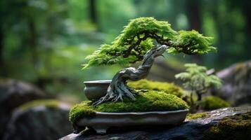 Bonsai tree captured in a scenic natural setting photo