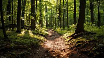 Forest trail for trail running photo
