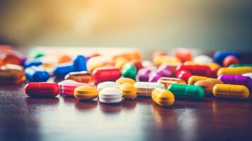 Captivating scene showcasing an array of colorful pills and capsules photo