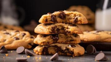 Stack of cookies one with bite taken photo