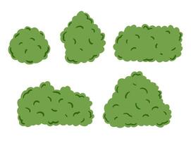 Collection image of various green bushes in different shapes and sizes. Ideal for landscape design, nature-themed illustrations, or garden-related projects. simple, set, green bushes design. vector