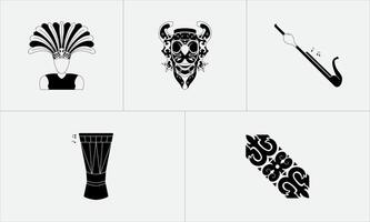 Image of a Dayak icons collection. Perfect for use in cultural, historical, and educational projects, this illustration highlights the rich heritage of the Dayak people. Icon image collection vector