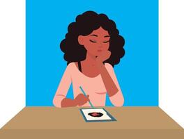 Black girl drawing on a tablet vector