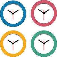 Classic round style clock dials in four colours, circular wall clocks isolated on white background vector