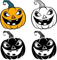 Halloween Pumpkin or Jack o Lantern Design Element in Black and white, silhouette and knockout versions vector