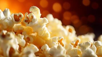 Close up view of popcorn popping emphasizing texture and movement photo