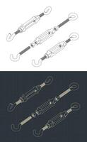 Turnbuckle isometric blueprints vector