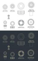 Different types of gears blueprints vector