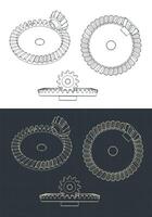 Helical bevel gear pair blueprints vector
