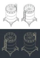 Storage tank isometric blueprints vector