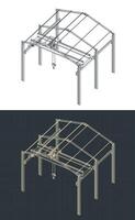 Overhead crane and warehouse structure isometric blueprints vector