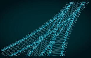 Fork in the railway tracks isometric blueprints vector