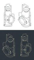 Retro railway signal lamp blueprints vector