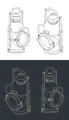 Retro railway signal lamp blueprints