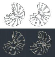 Two types of bevel gears isometric blueprints vector