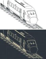 High-speed train isometric technical drawings close-up vector