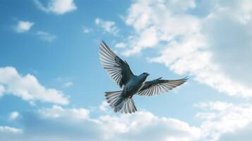 Feathered creature gracefully navigating open sky photo
