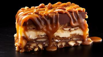 Detailed cross section of nut bar with caramel layers photo