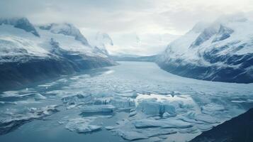Aerial drone view remote glacier waterfall photo