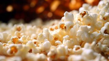 Detailed macro shot showcasing popcorns texture and popping action photo