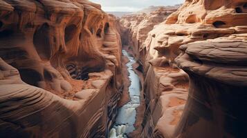 Aerial drone view remote canyon narrow passages photo